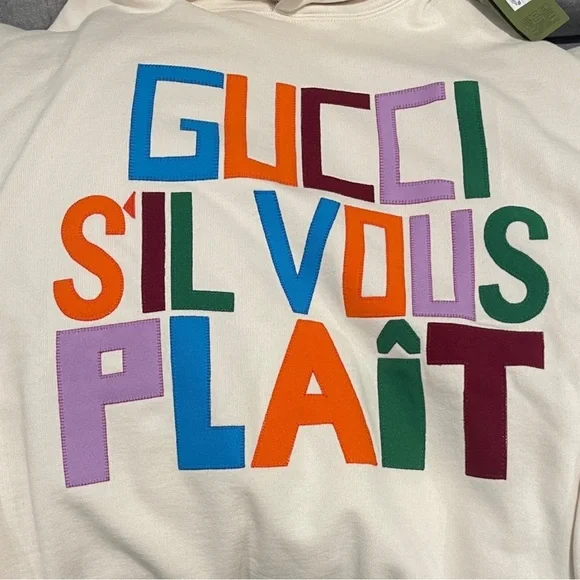 Gucci Cream Hoodie with Multicolor Lettering - Size S (men’s)